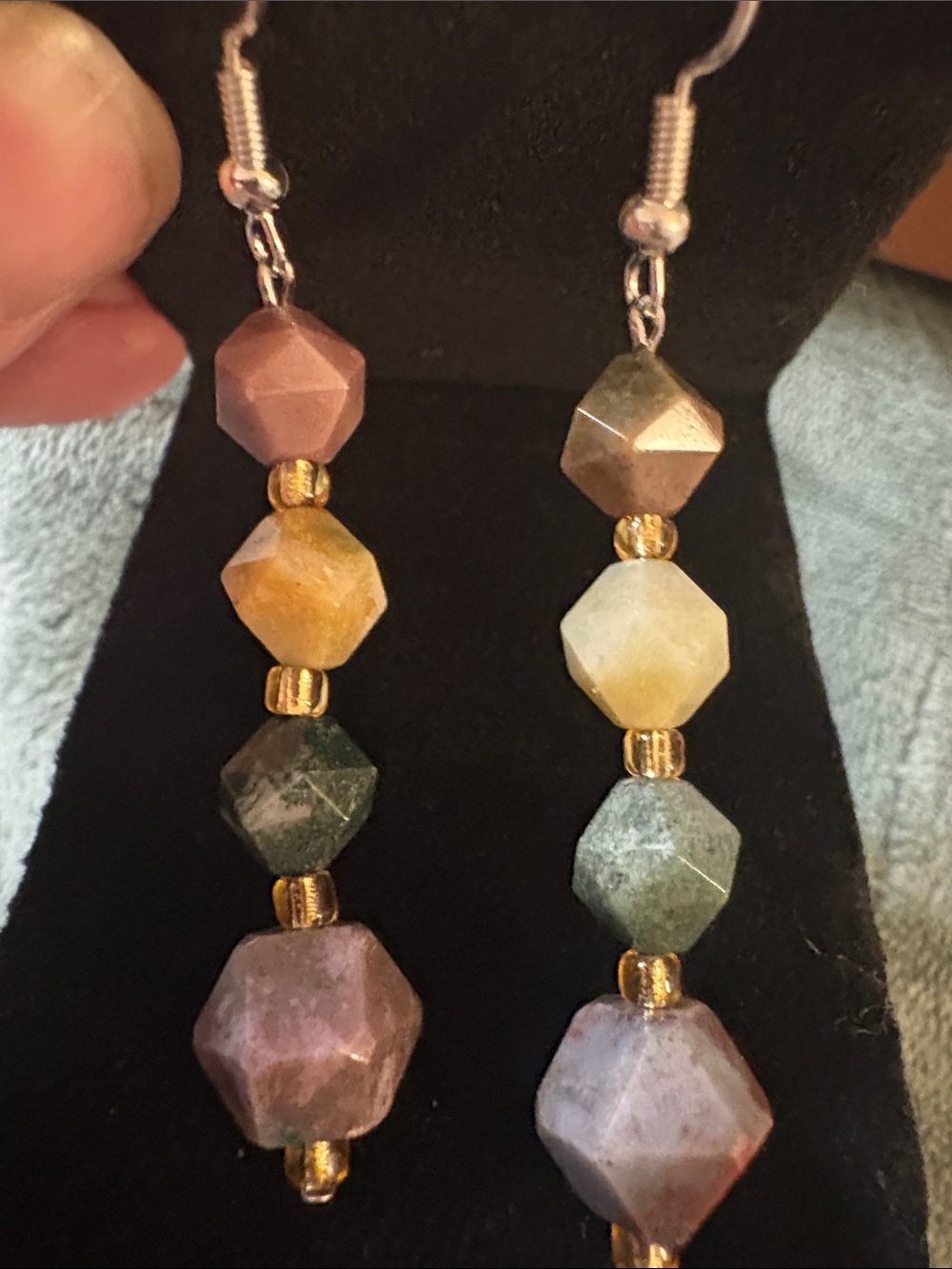 Hand Crafted Multi-Color Faceted Stone Drop Earrings with Gold Accents